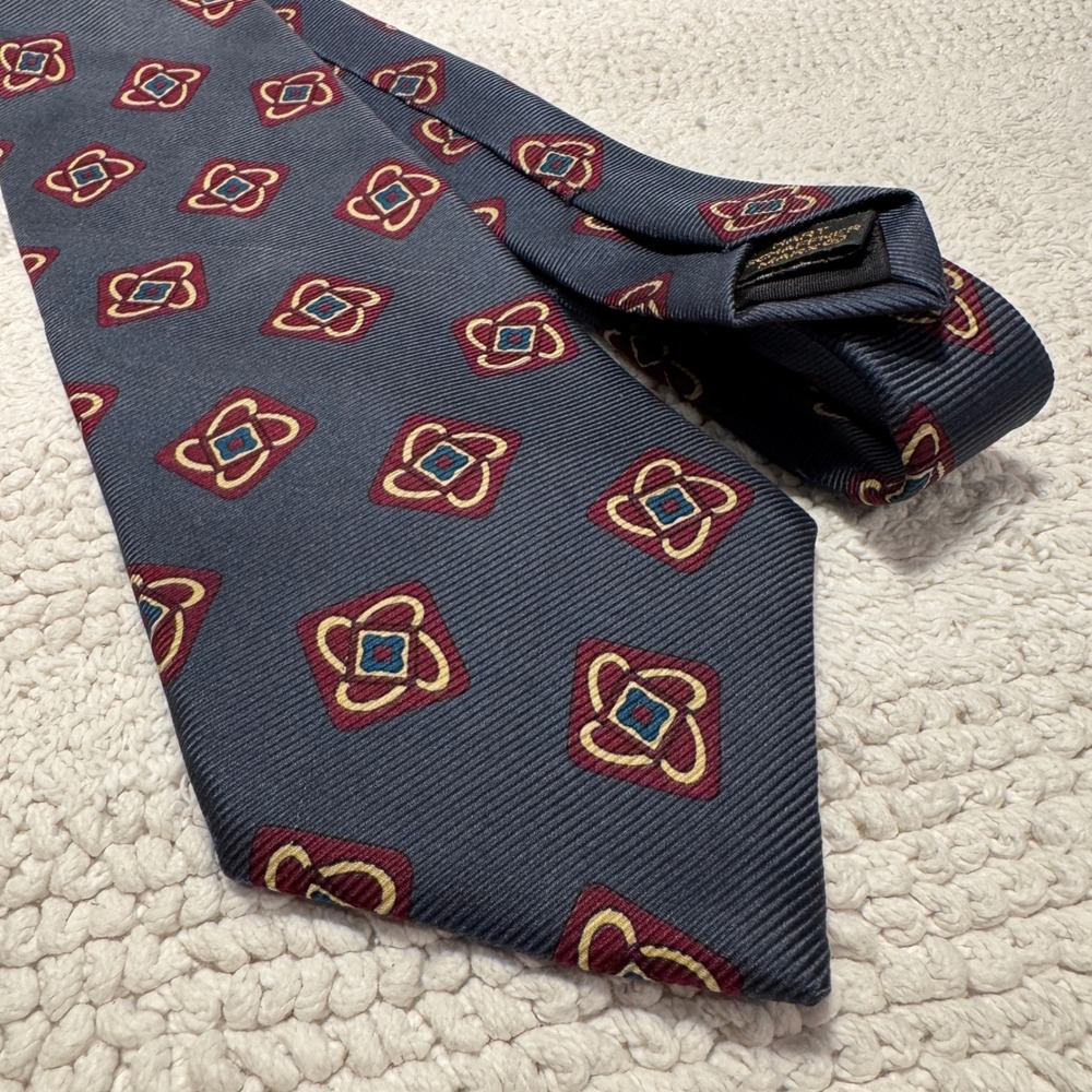 Hart Schaffner Marx Repp Tie Blue Geometric Silk Heritage Professional Old Money